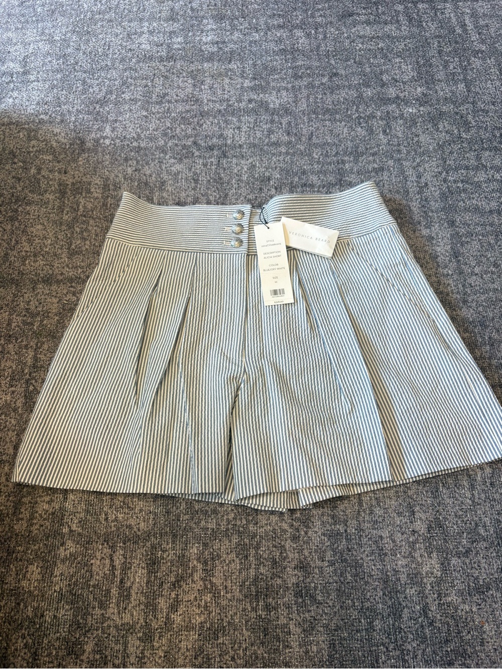 Veronica Beard Blue & Off-White Striped Pleated Shorts